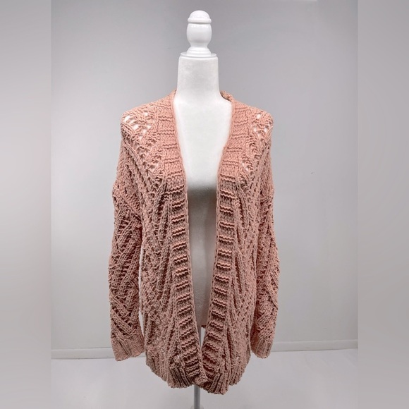 Mystree chenille chunky knit open front cardigan light pink size S - Picture 1 of 11